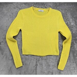 Babaton Aritzia Cropped Ribbed Knit Wool Linen Sweater Yellow Small